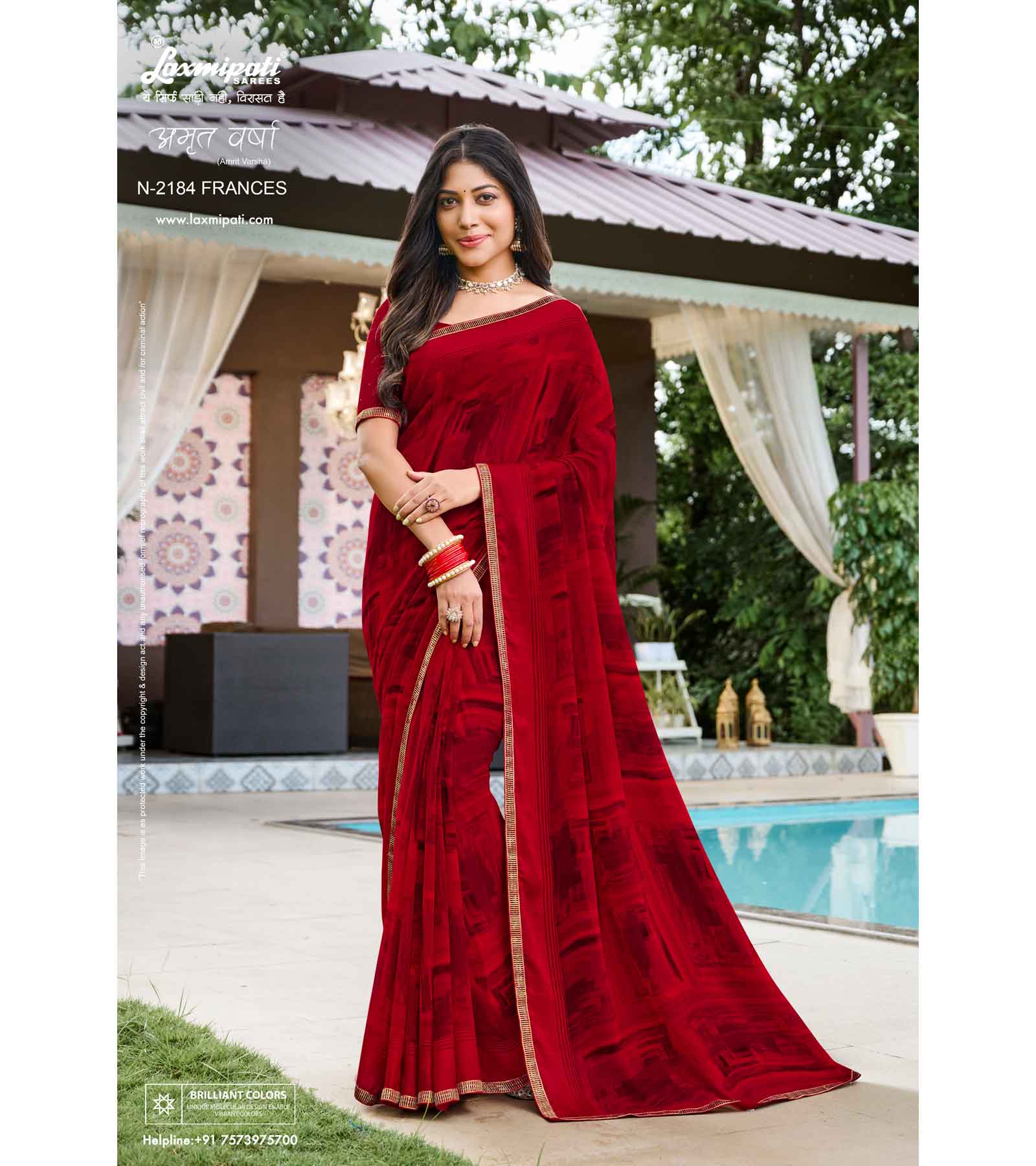 Laxmipati Amrit Varsha N-2184 Satin Red Saree