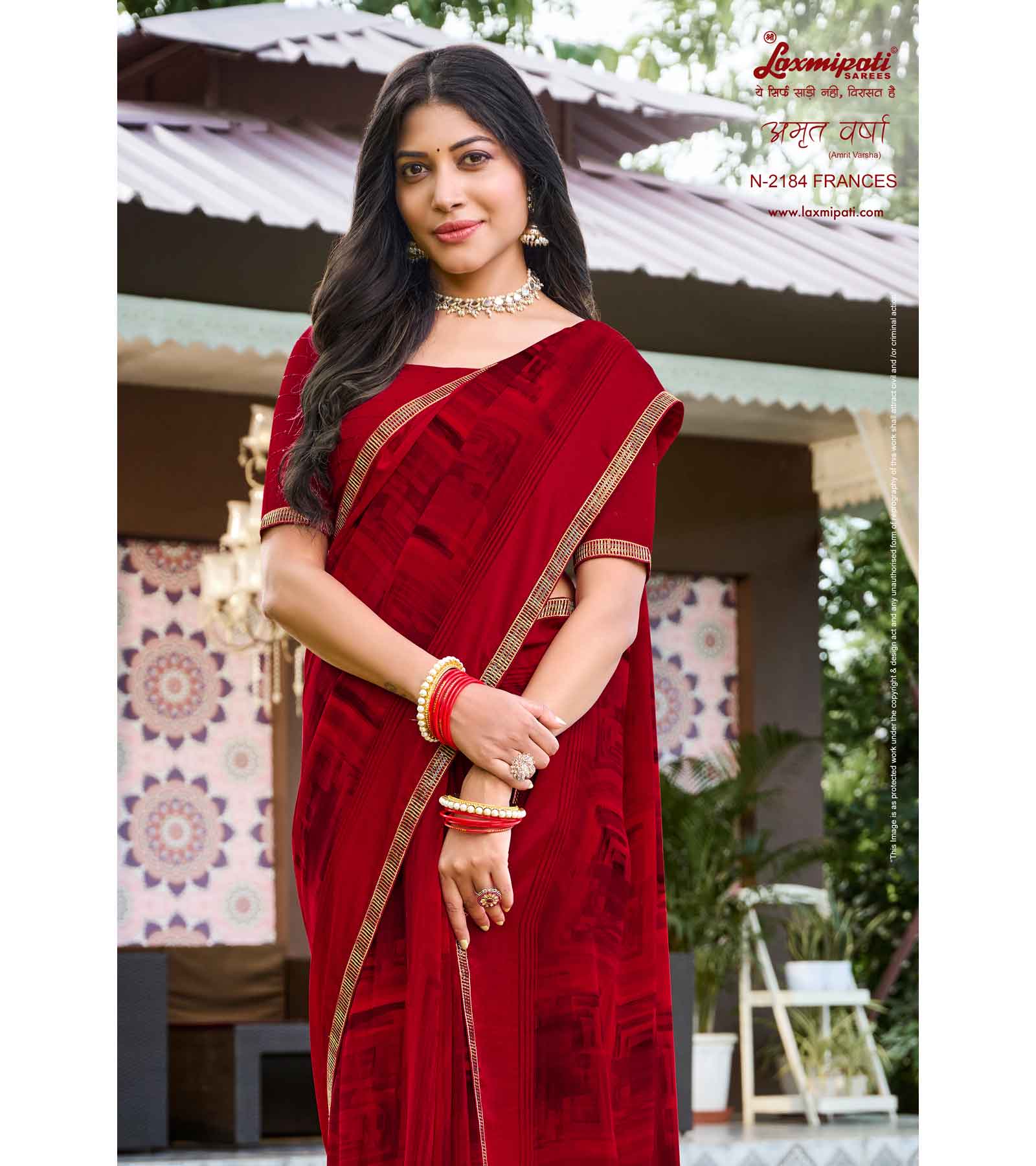 Laxmipati Amrit Varsha N-2184 Satin Red Saree