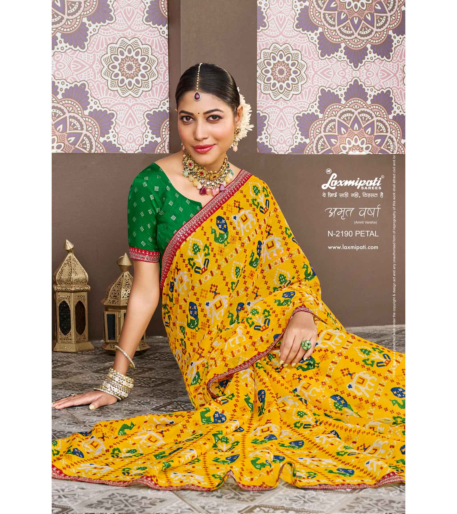 Laxmipati Amrit Varsha N-2190 Chiffon Yellow Saree