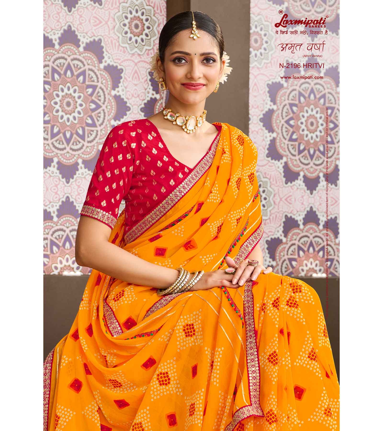 Laxmipati Amrit Varsha N-2196 Chiffon Mustard Saree