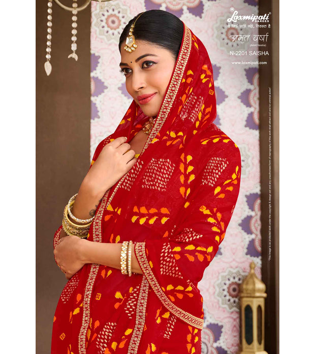 Laxmipati Amrit Varsha N-2201 Chiffon Red Saree