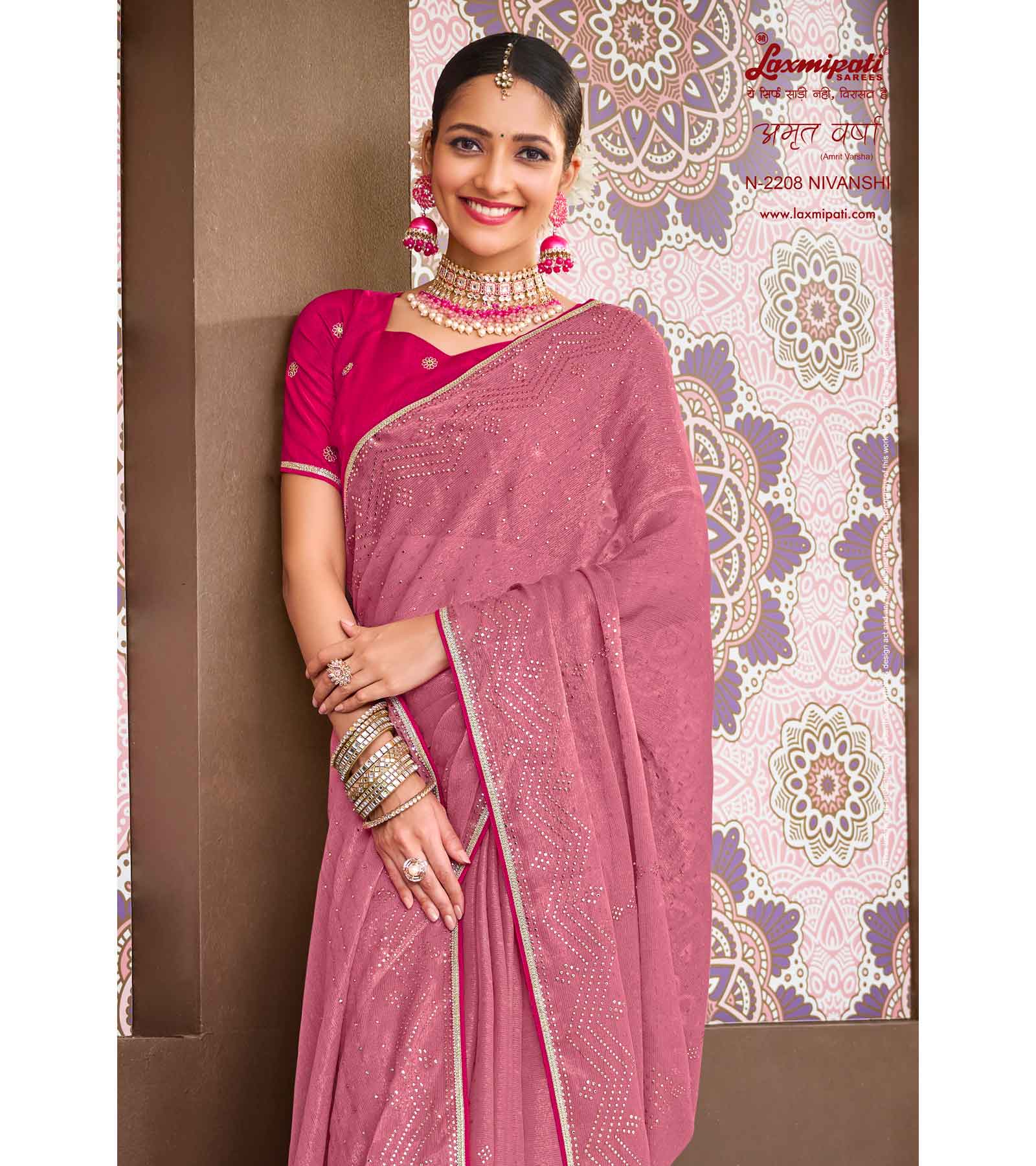 Laxmipati Amrit Varsha N-2208 Chiffon Pink Saree