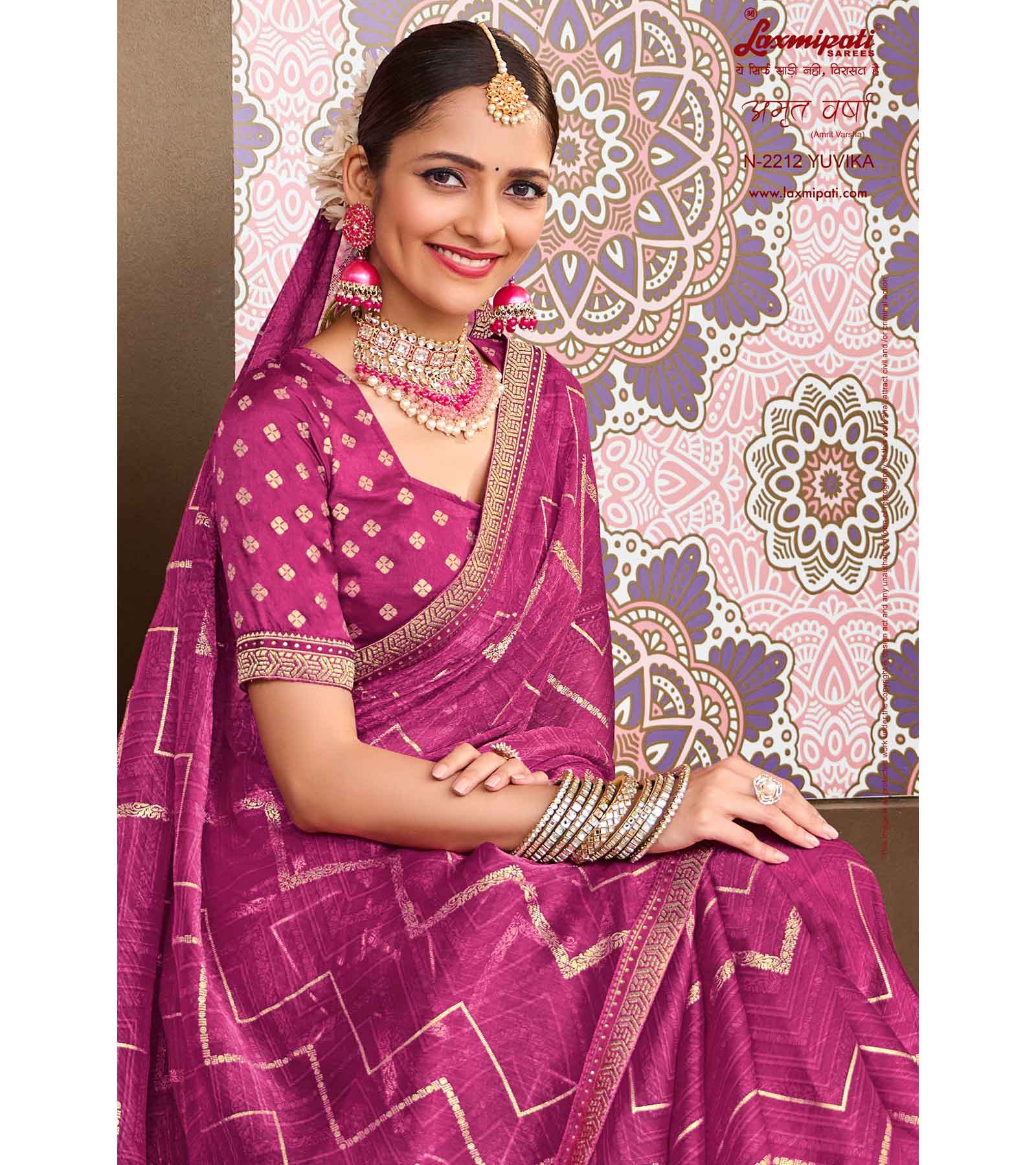 Laxmipati Amrit Varsha N-2212 Chiffon Pink Saree