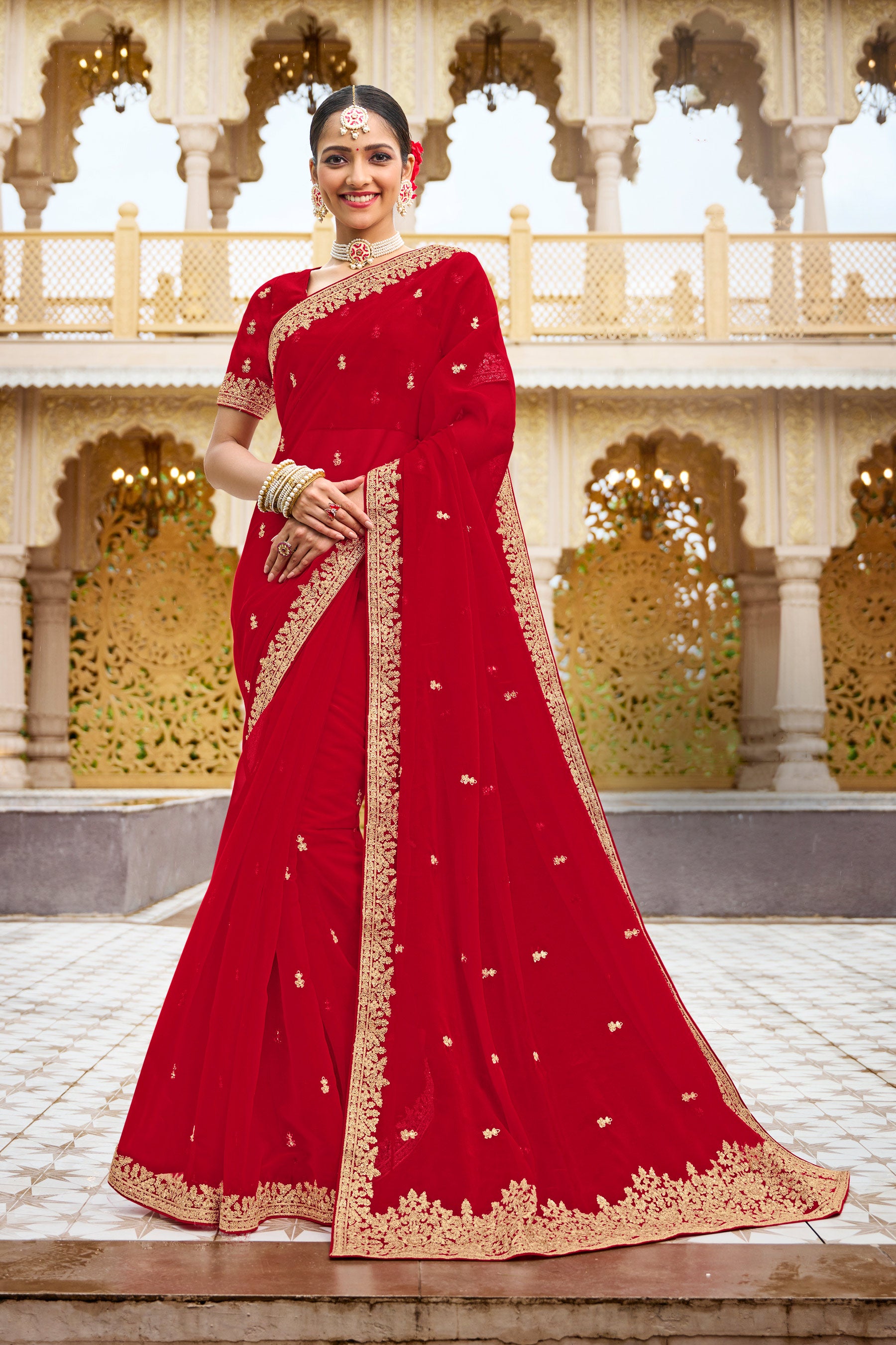 Laxmipati MALMAL N-2216 Organza Red Saree