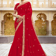 Laxmipati MALMAL N-2216 Organza Red Saree