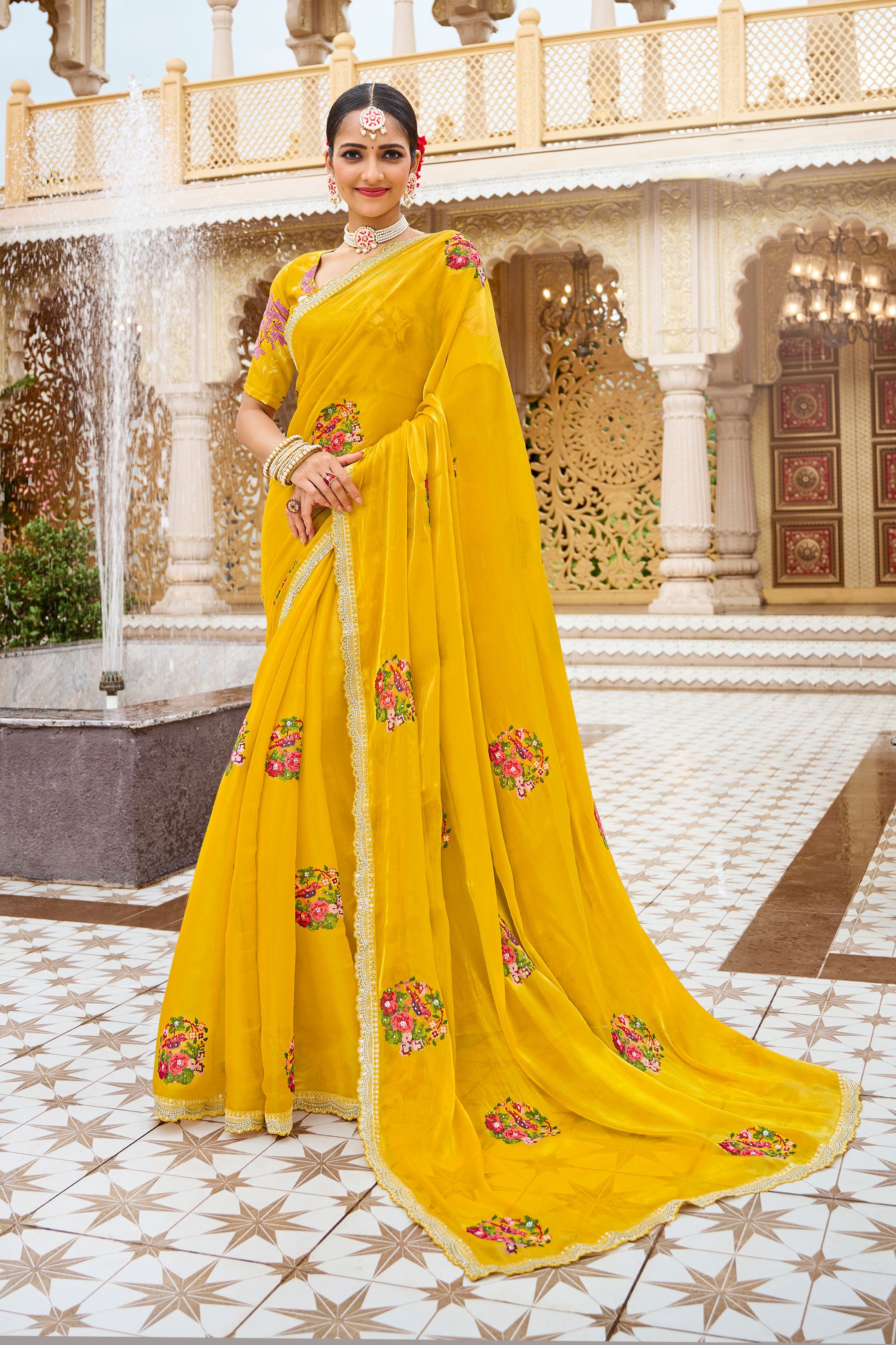 Laxmipati Malmal N-2217 Satin Mustard Saree