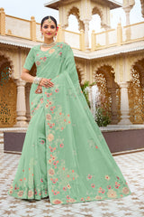 Laxmipati Malmal N-2219 Chiffon Mint Green Saree