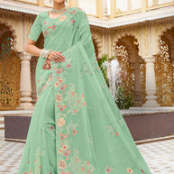 Laxmipati Malmal N-2219 Chiffon Mint Green Saree