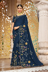 Laxmipati Malmal N-2221 Chiffon Blue Saree