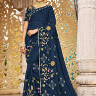 Laxmipati Malmal N-2221 Chiffon Blue Saree