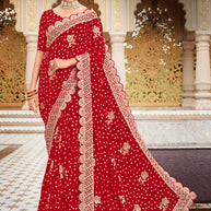Laxmipati Malmal N-2223 Chiffon Red Saree