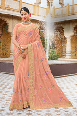 Laxmipati Malmal N-2224 Chiffon Peach Saree