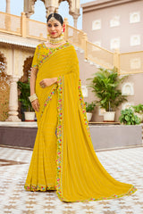 Laxmipati Malmal N-2225 Georgette Yellow Saree