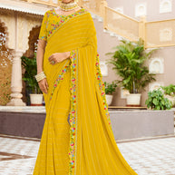 Laxmipati Malmal N-2225 Georgette Yellow Saree
