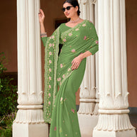 Laxmipati Gud_Chini N-2227 Satin Chiffon Green Saree