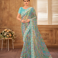 Laxmipati Gud_Chini N-2238 Chiffon Turquoise Blue Saree