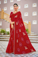 Laxmipati Mangla N-2244 Chiffon Red Saree