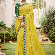 Laxmipati Dhan_laxmi N-2252 Chiffon Brasso Lemon Yellow Saree