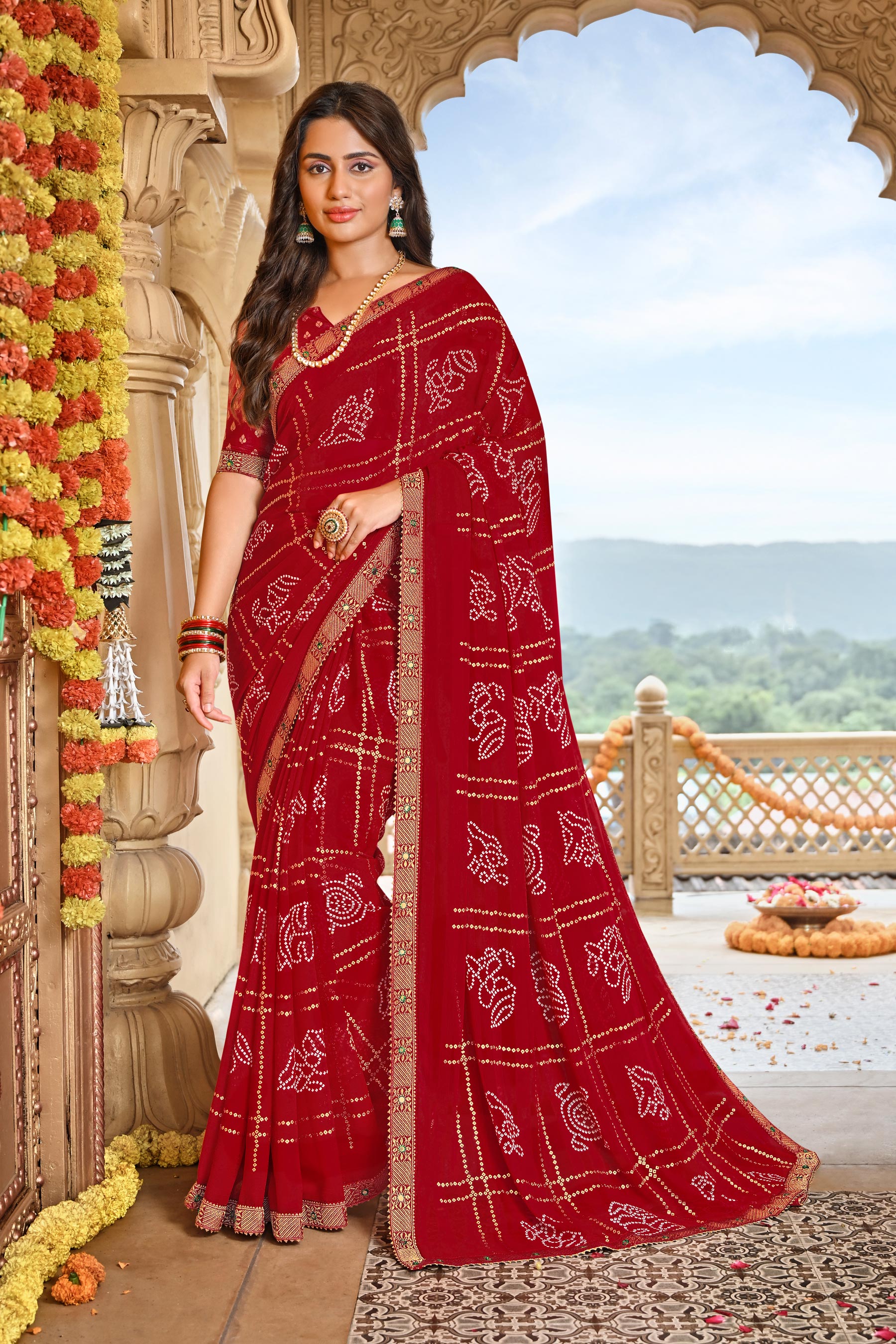 Laxmipati Dhan_Laxmi N-2253 Chiffon Red Saree