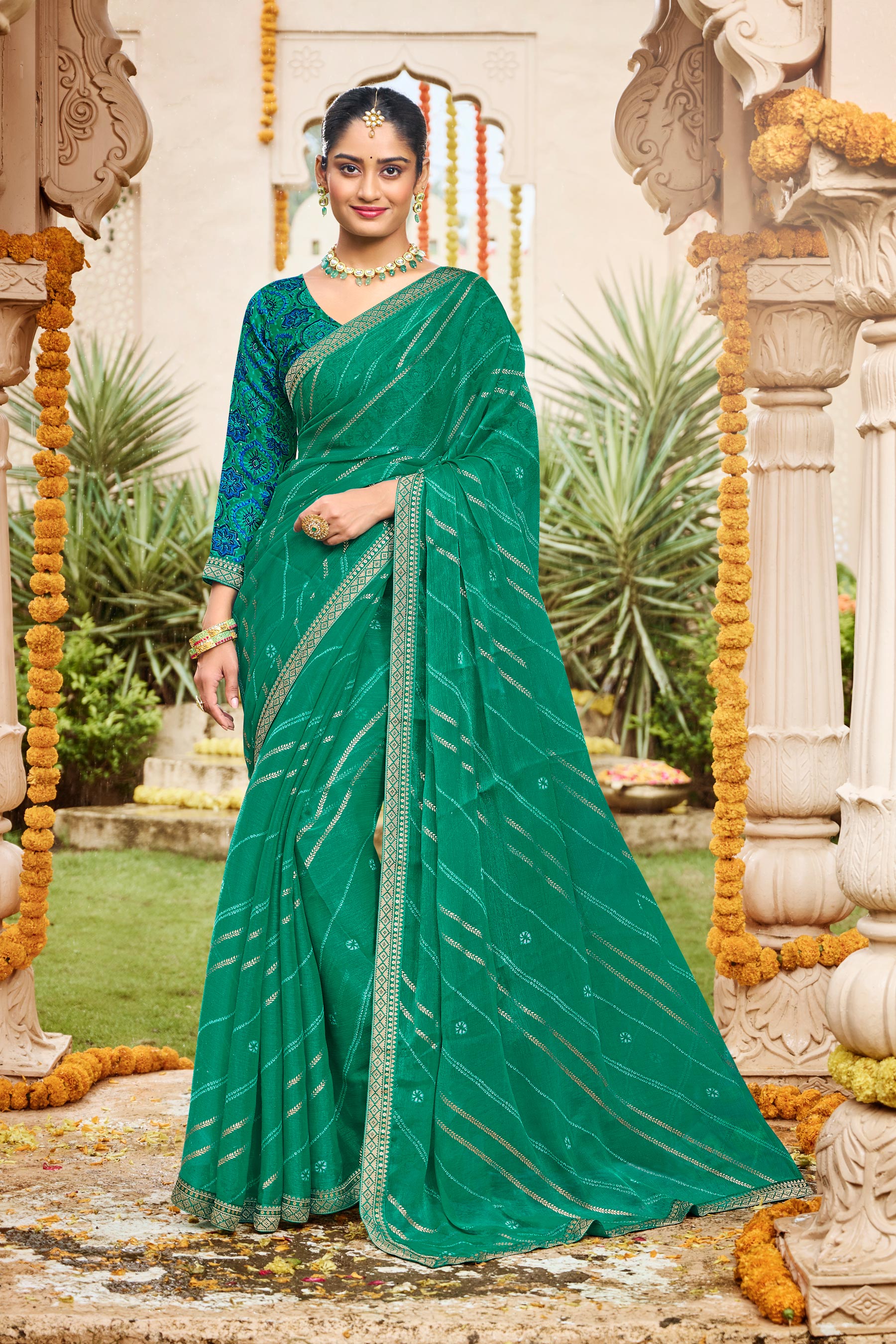 Laxmipati Dhan_Laxmi N-2254 Satin Chiffon Green Saree