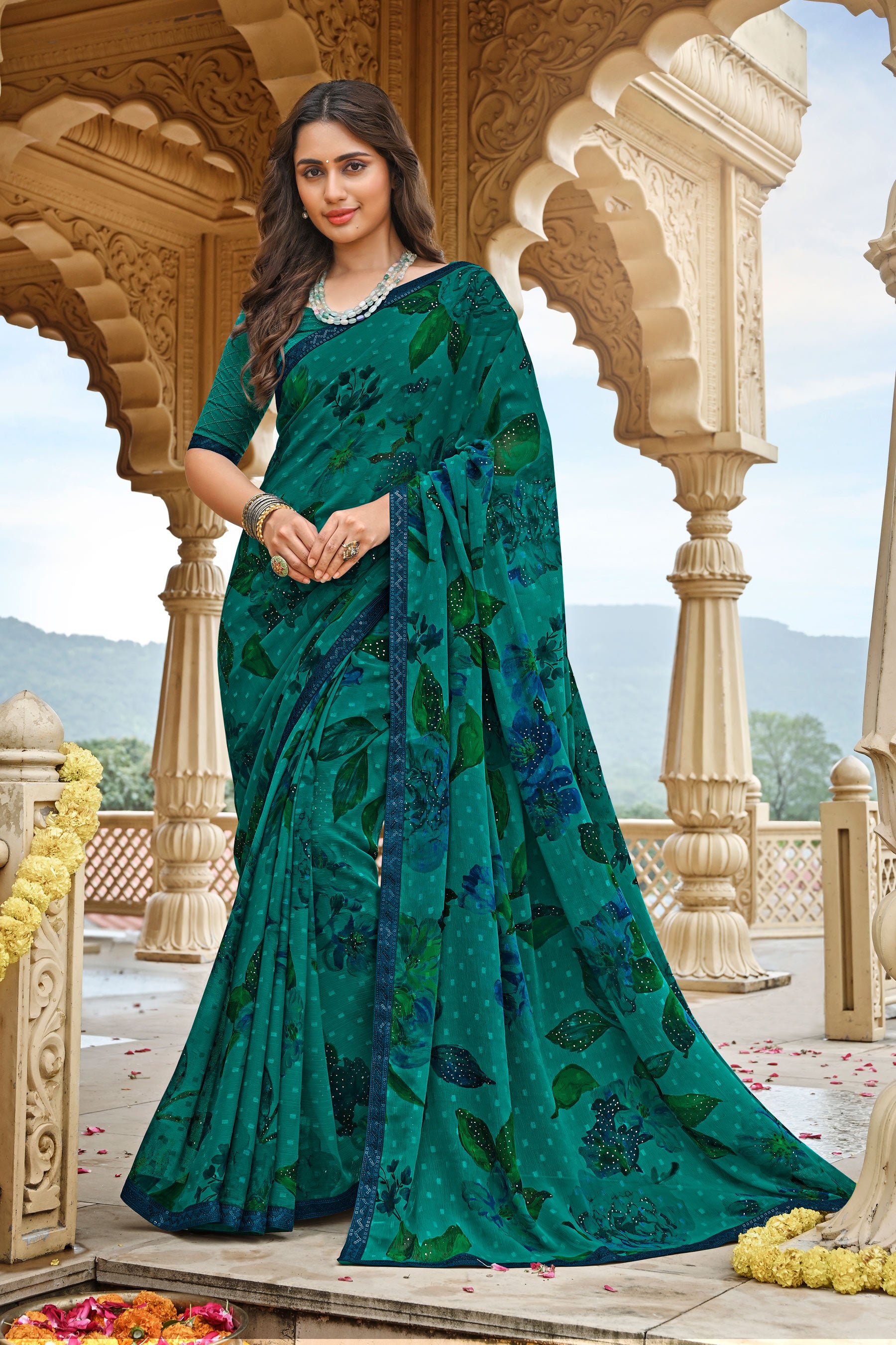 Laxmipati Dhan_laxmi N-2256 Georgette Green Saree