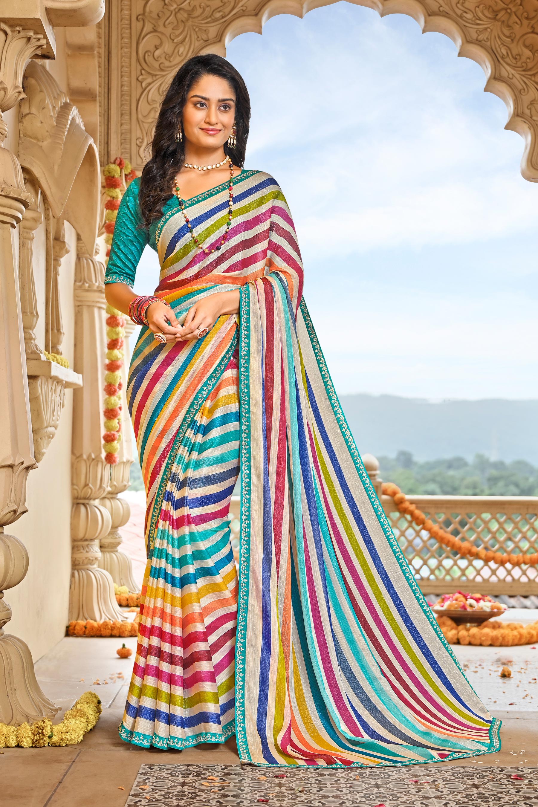 Laxmipati Dhan_Laxmi N-2257 Satin Chiffon Multicolor Saree