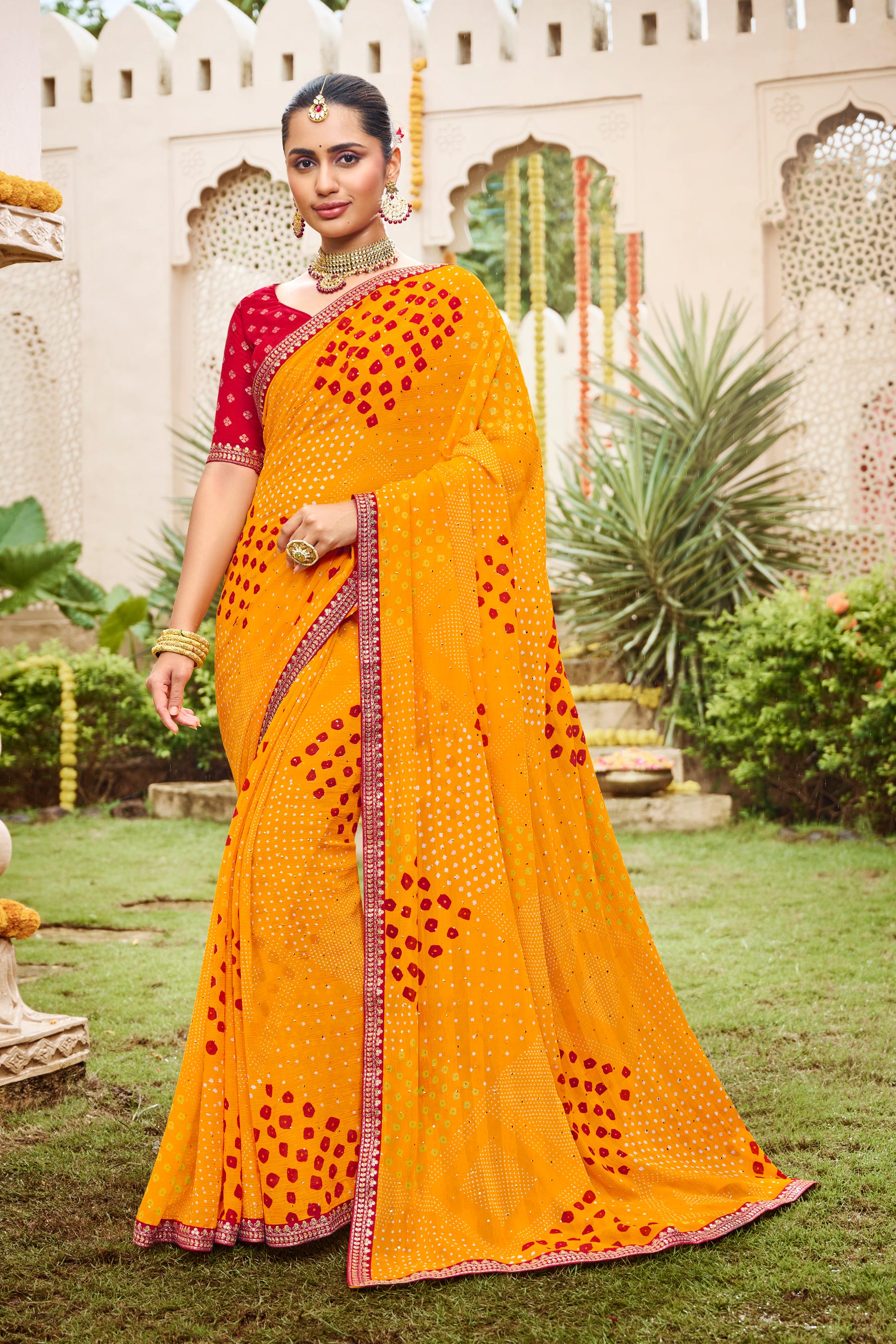 Laxmipati Dhan_Laxmi N-2258 Chiffon Mustard Saree