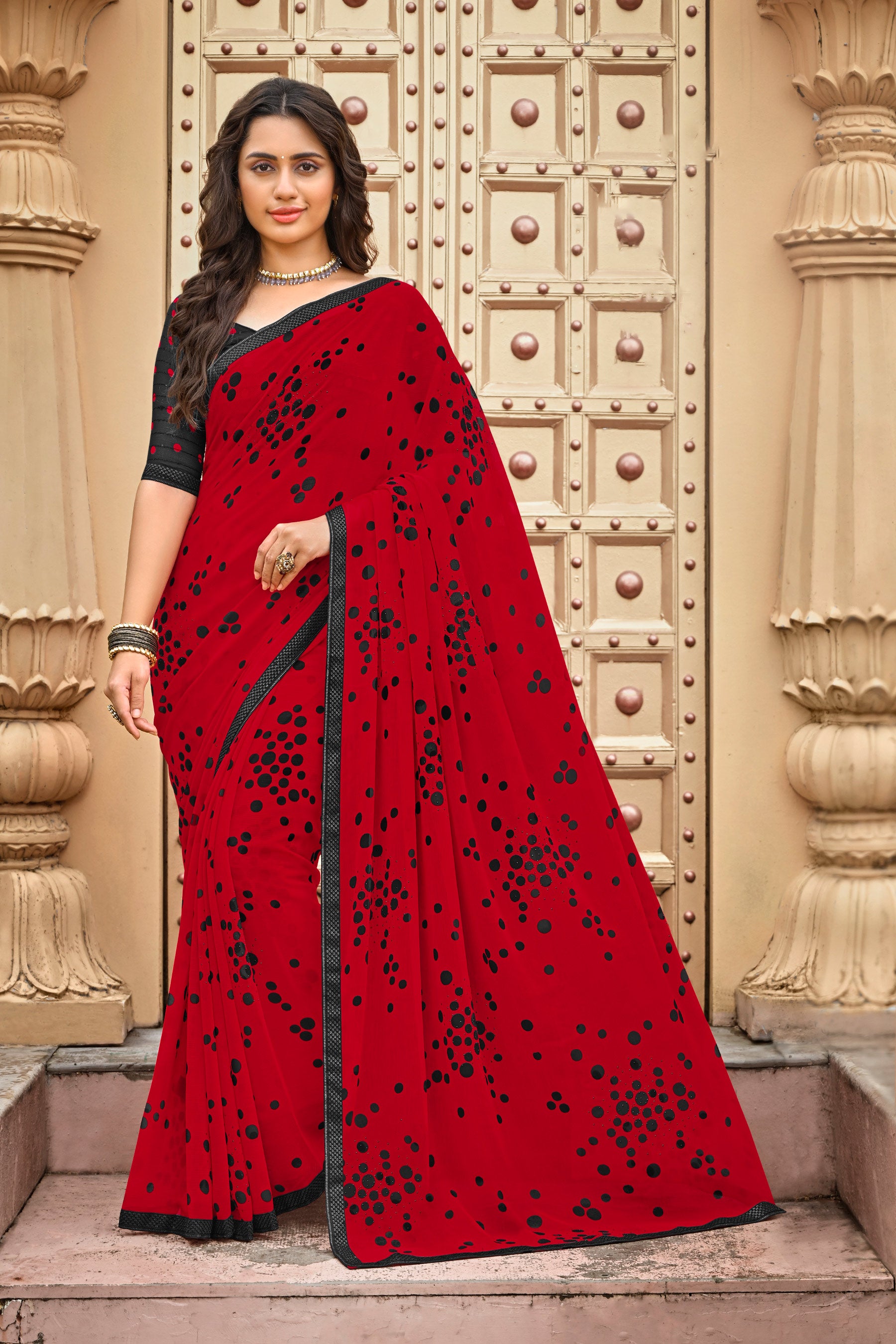 Laxmipati Dhan_Laxmi N-2263 Chiffon Red Saree