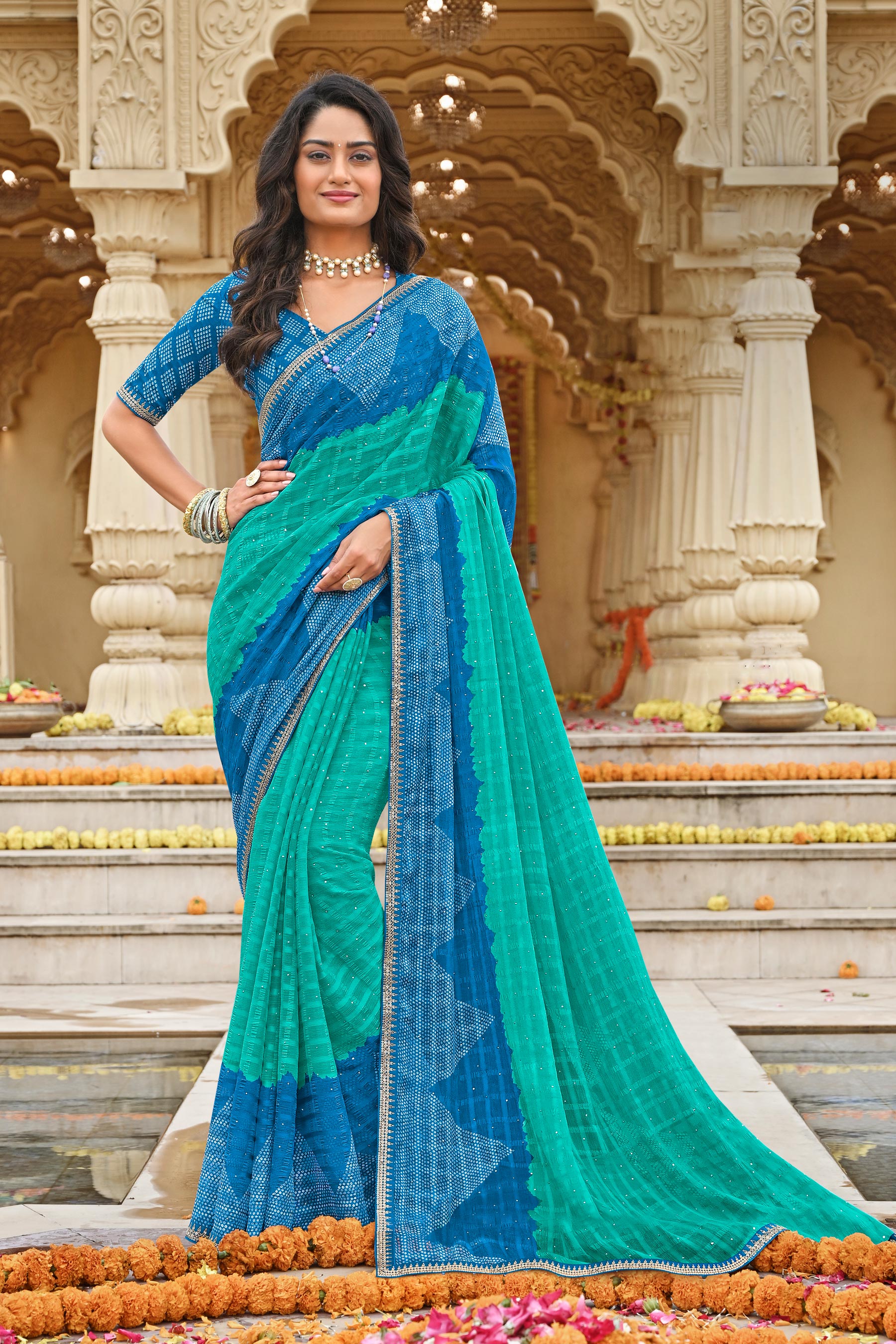 Laxmipati Dhan_Laxmi N-2264 Chiffon Multicolor Saree