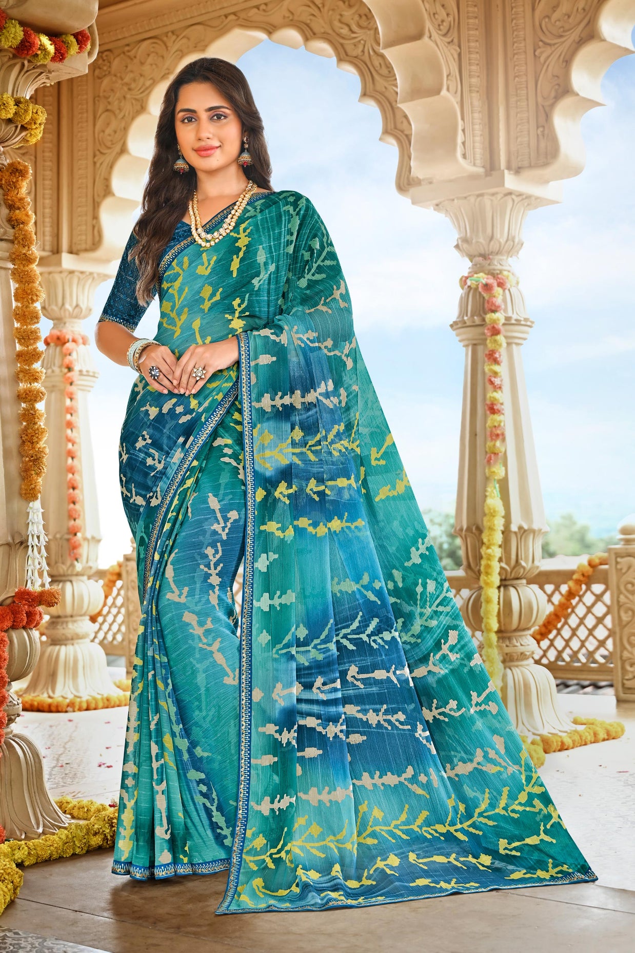 Laxmipati Dhan_laxmi N-2267 Chiffon Sky Blue Saree