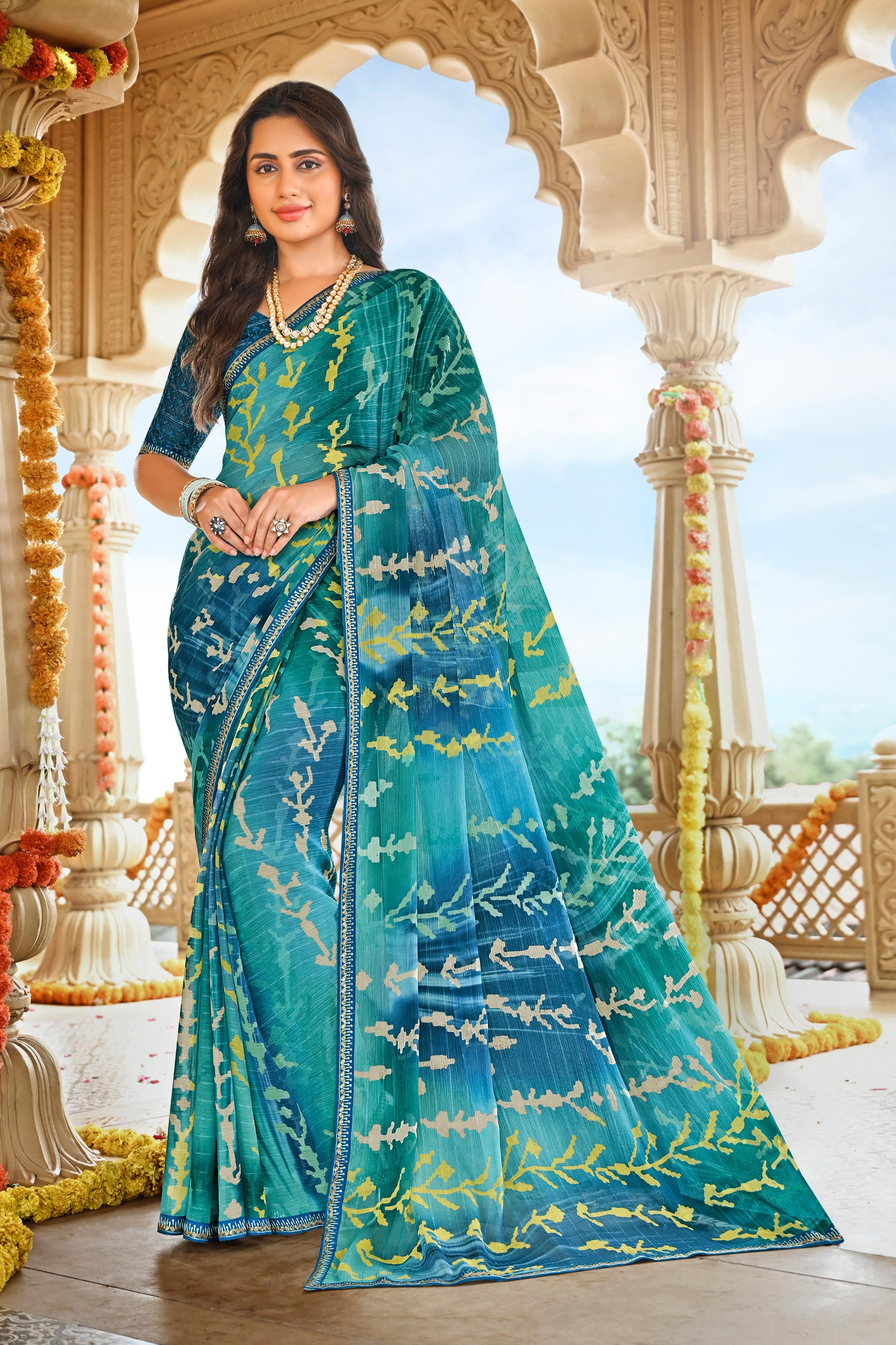 Laxmipati Dhan_laxmi N-2267 Chiffon Sky Blue Saree