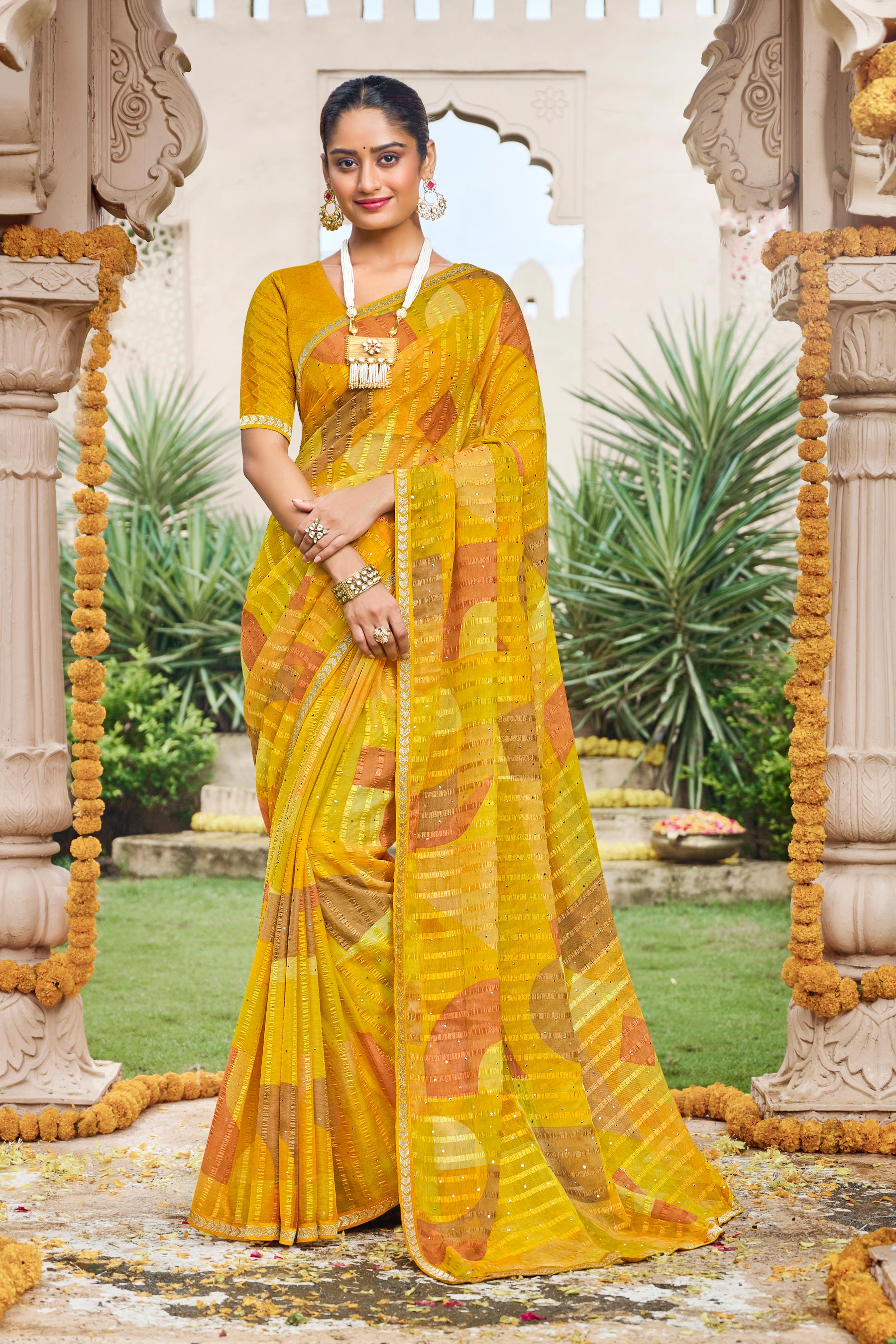 Laxmipati Dhan_laxmi N-2268 Chiffon Mustard Saree