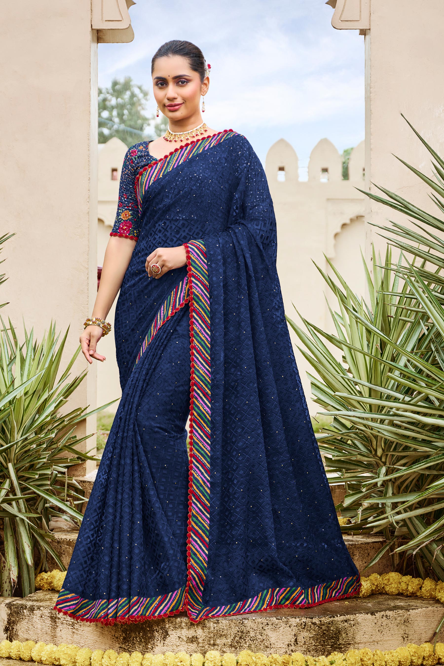 Laxmipati Dhan_Laxmi N-2269 Organza Navy Blue Saree