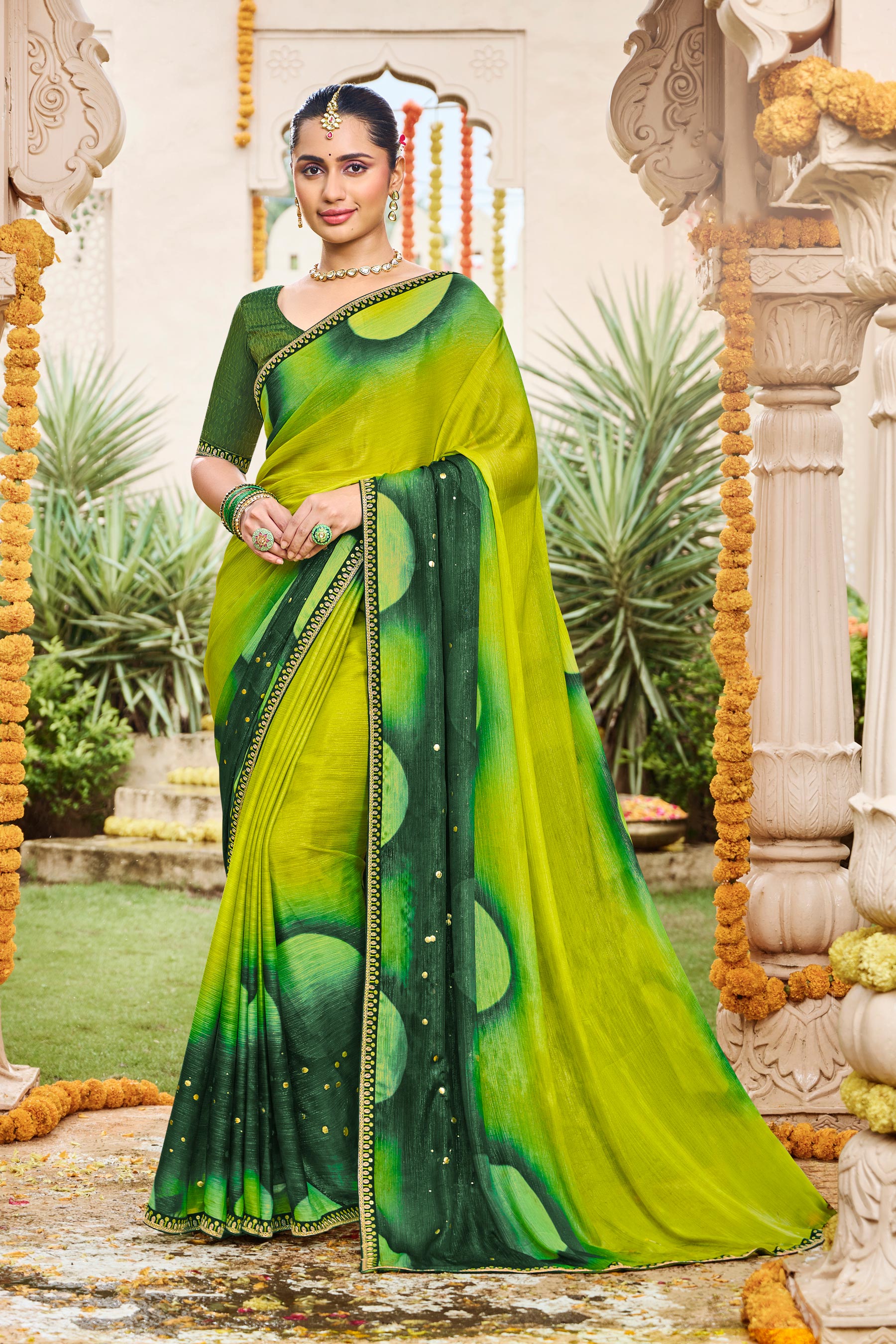 Laxmipati Dhan_Laxmi N-2271 Satin Chiffon Green Saree