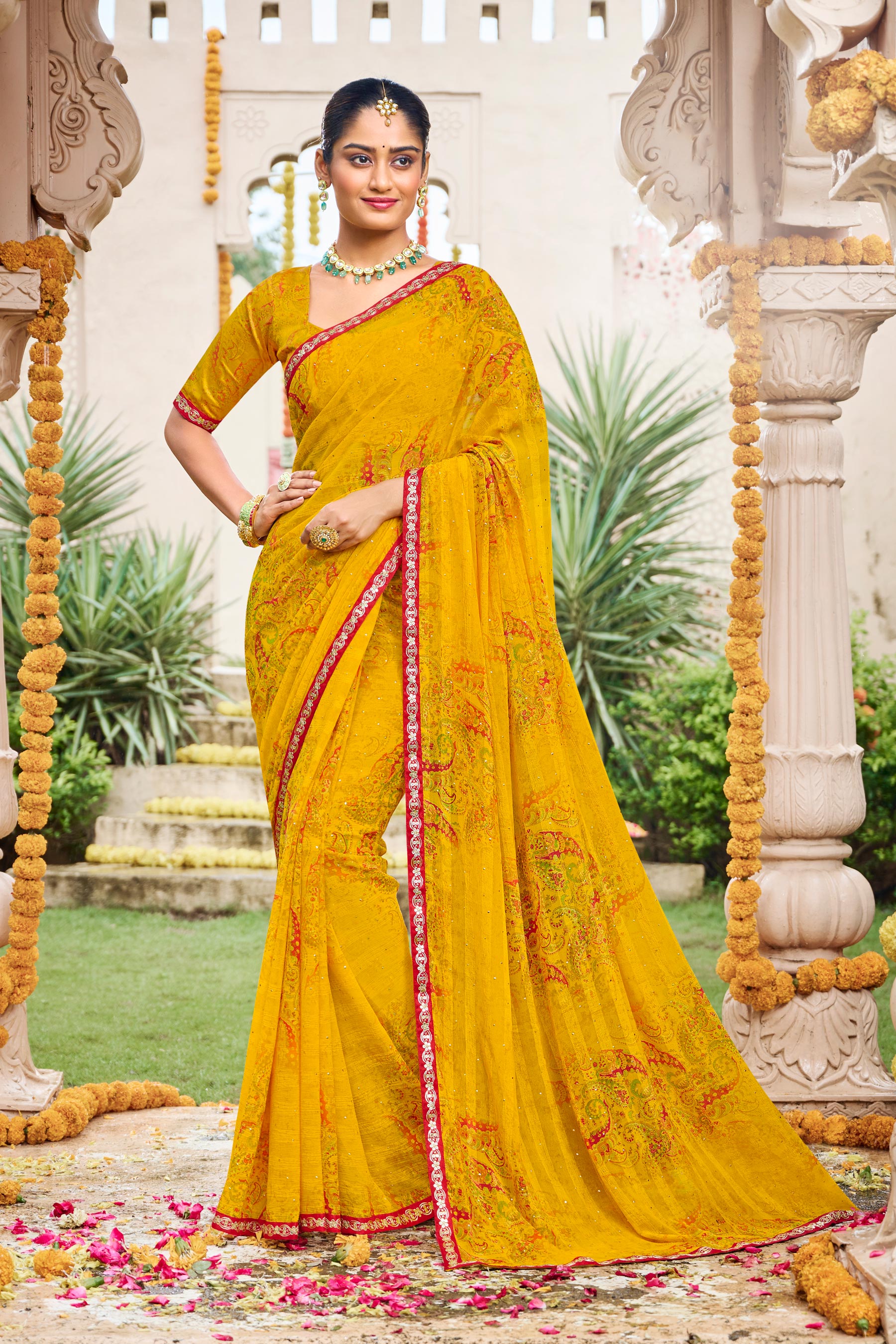 Laxmipati Dhan_Laxmi N-2272 Chiffon Mustard Saree