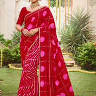Laxmipati Dhan_laxmi N-2276 Chiffon Red Saree