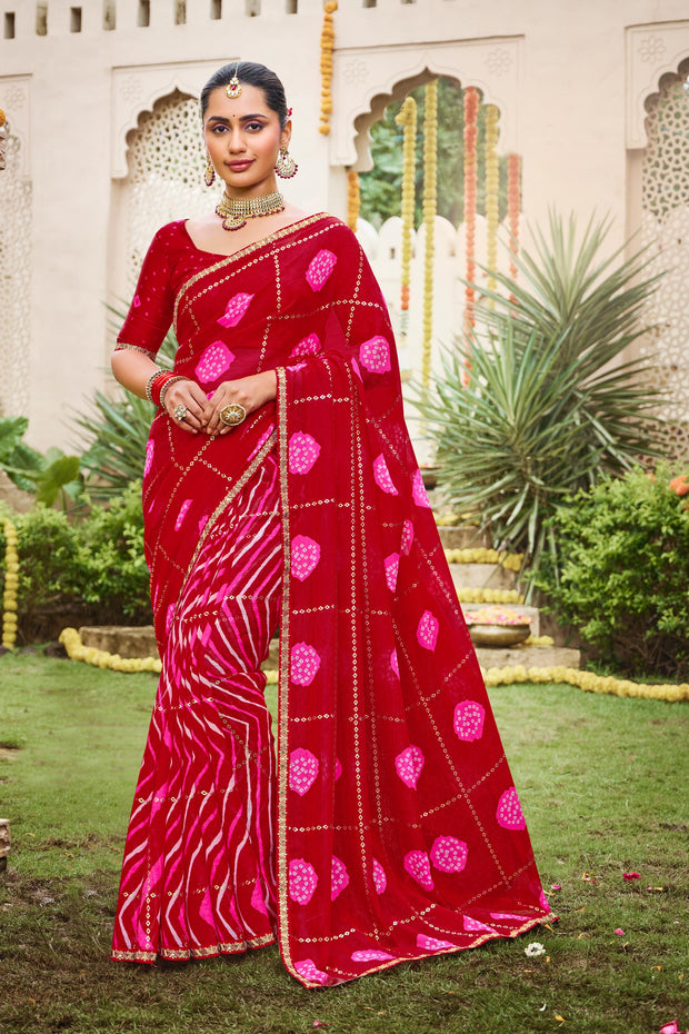 Laxmipati Dhan_laxmi N-2276 Chiffon Red Saree