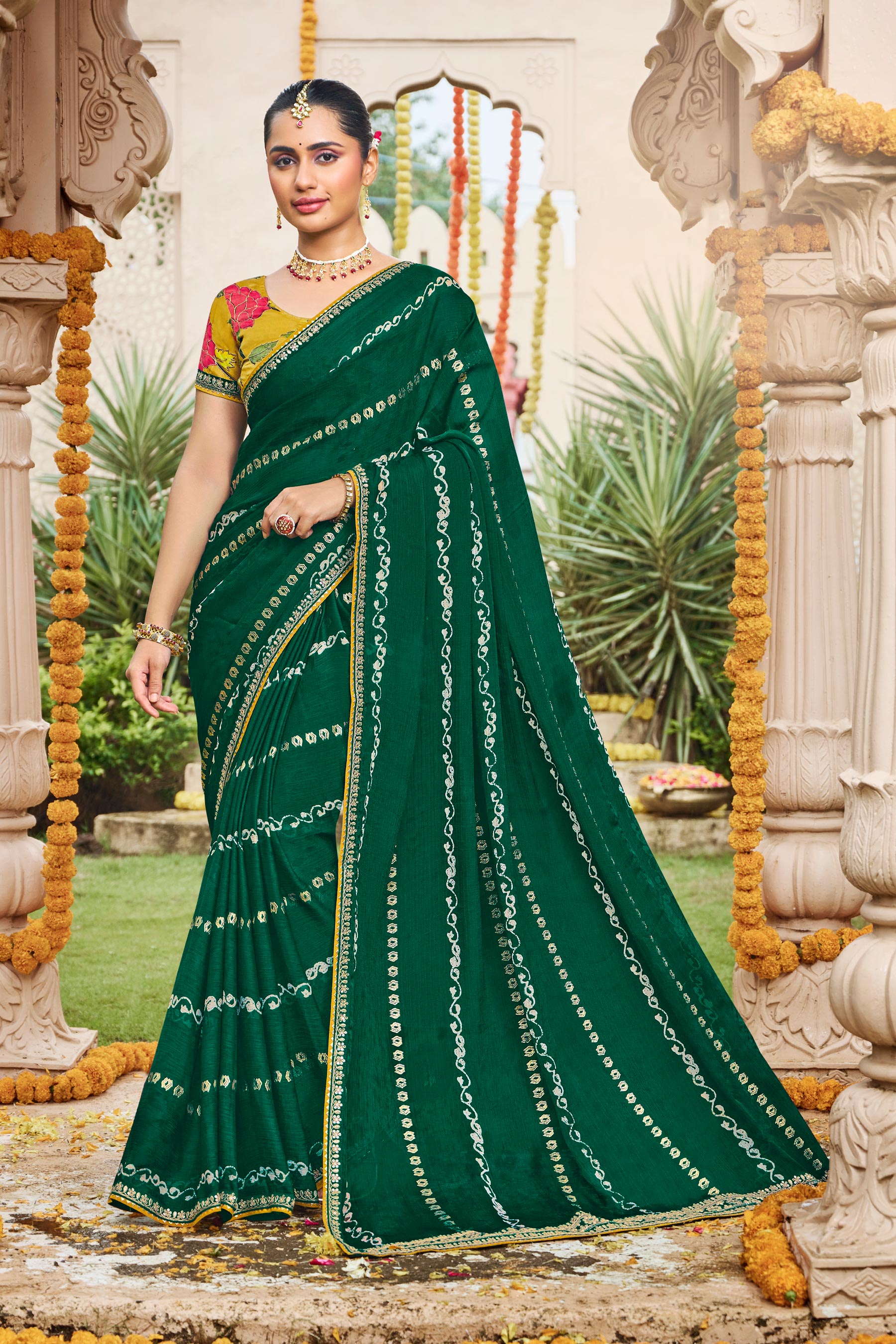 Laxmipati Dhan_Laxmi N-2277 Satin Chiffon Green Saree