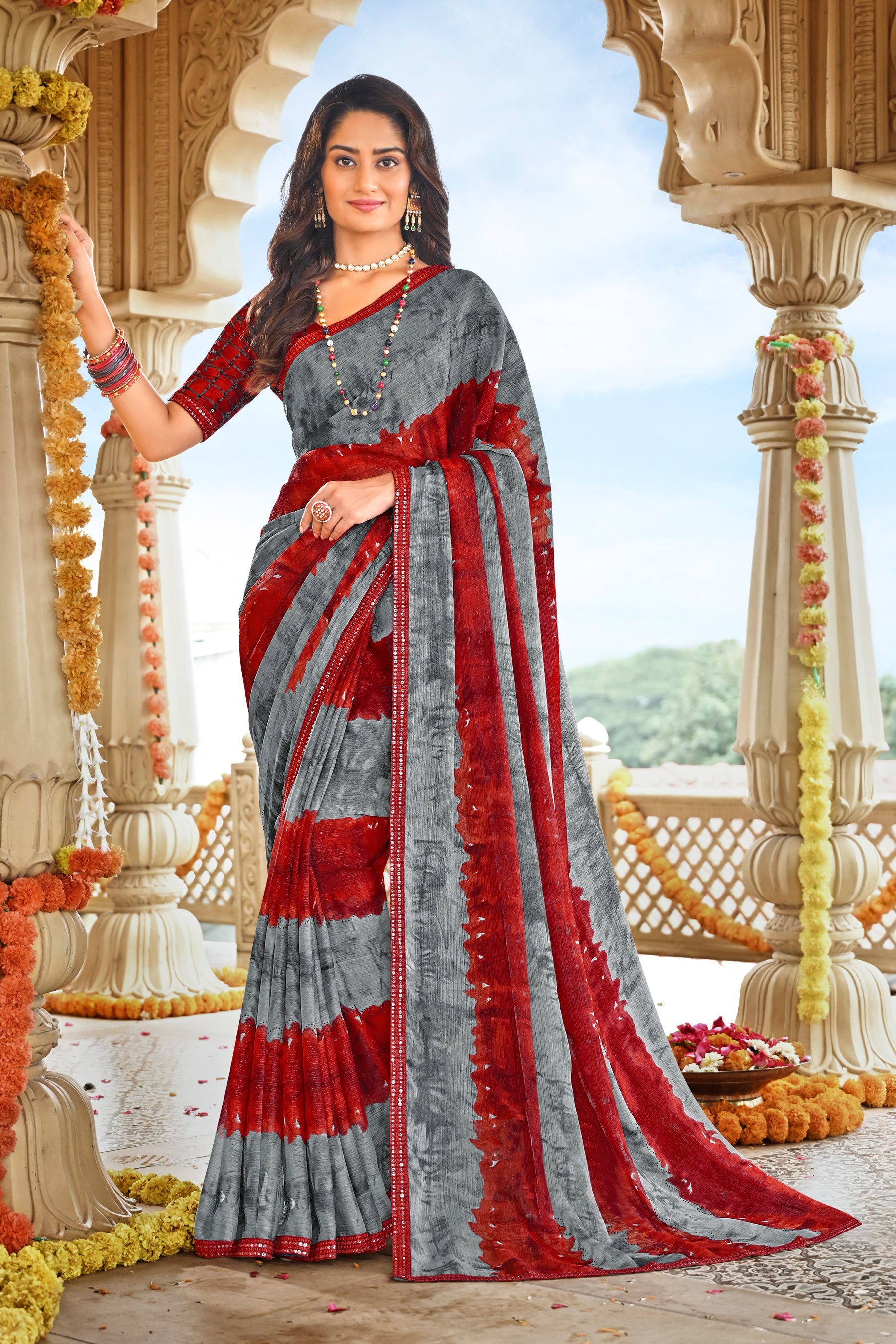 Laxmipati Dhan_Laxmi N-2278 Chiffon Multicolor Saree