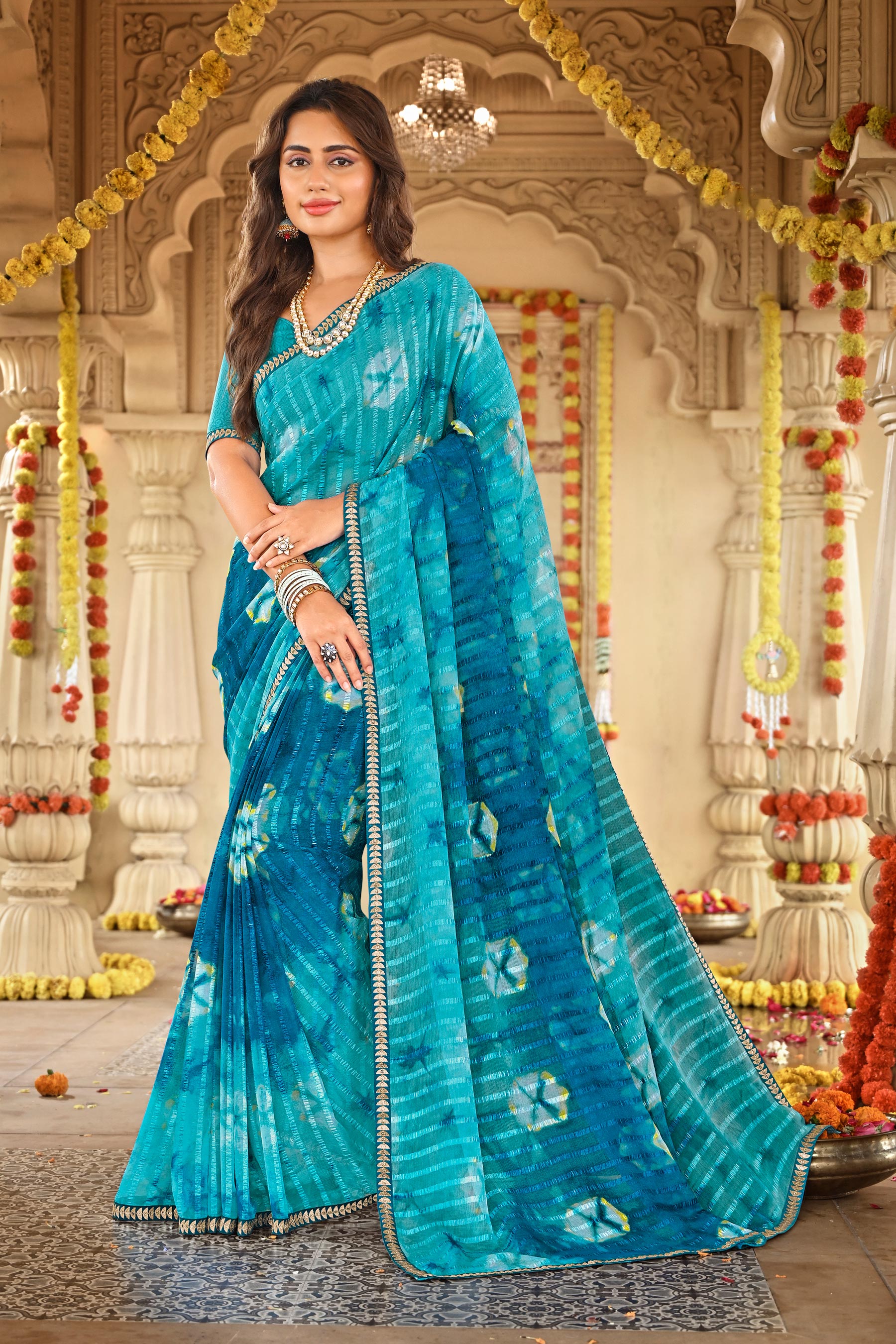 Laxmipati Dhan_Laxmi N-2279 Chiffon Blue Saree