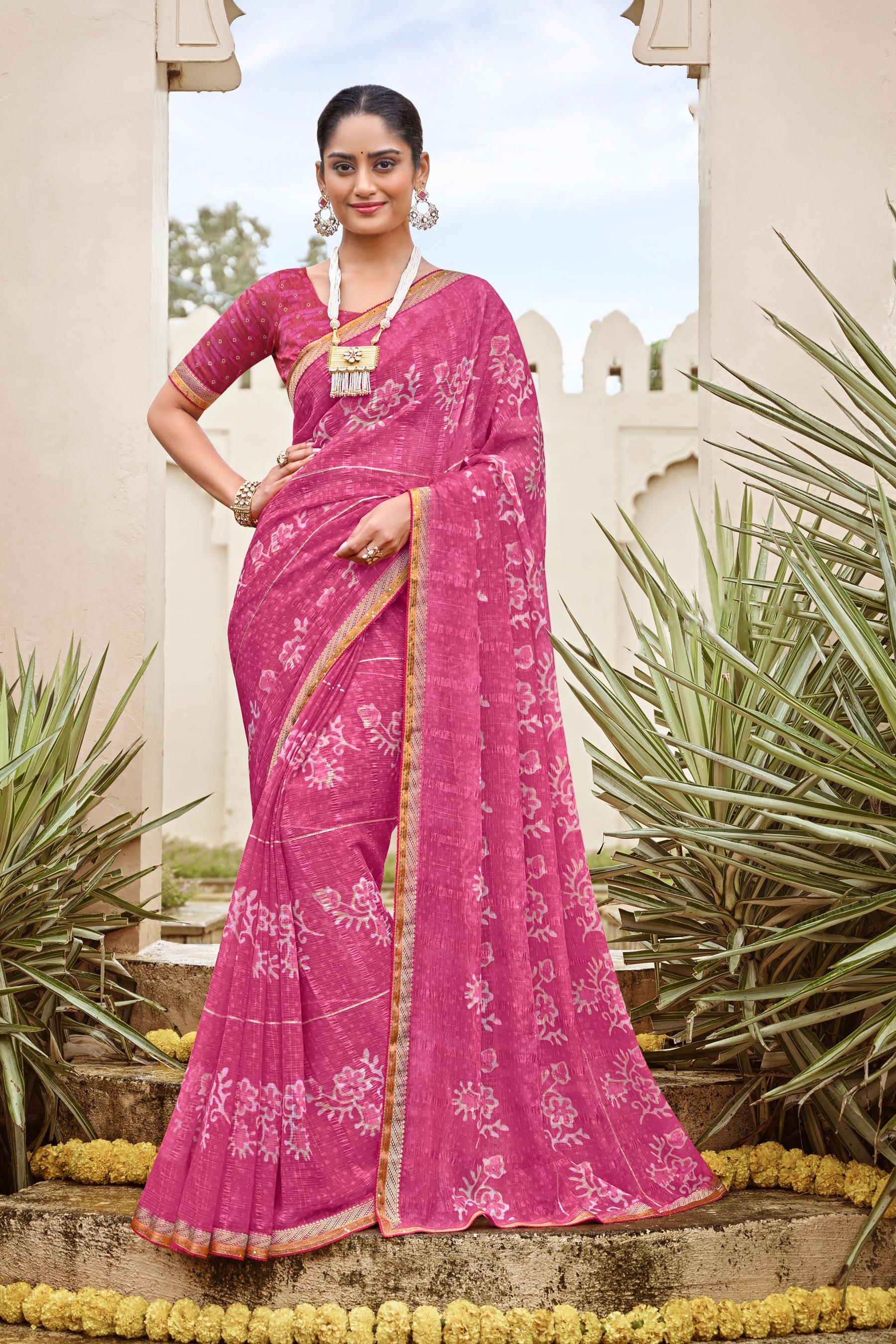 Laxmipati Dhan_Laxmi N-2280 Chiffon Pink Saree