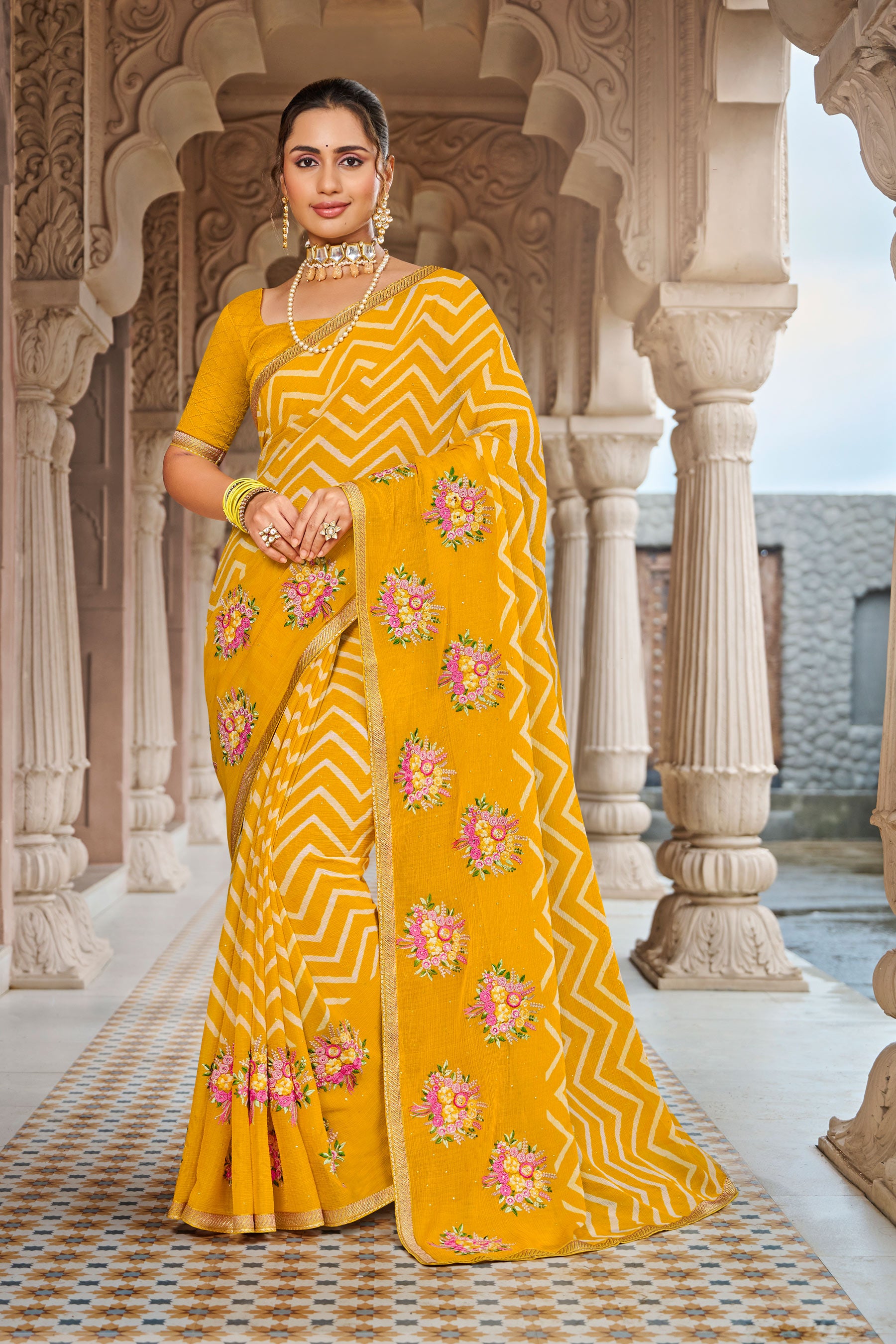 Laxmipati Dairy_Milk N-2283 Chiffon Mustard Saree