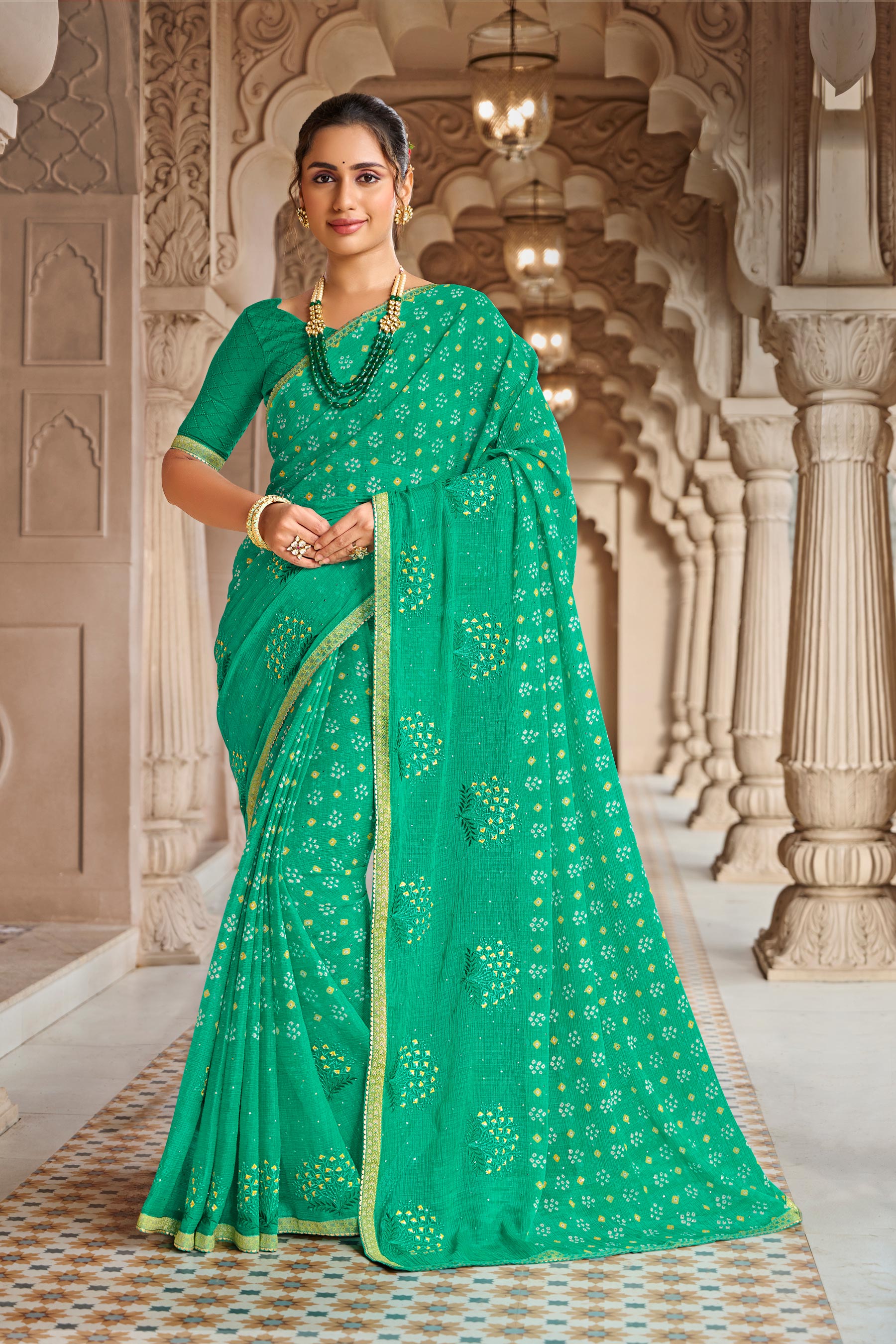 Laxmipati Dairy_Milk N-2284 Chiffon Green Saree