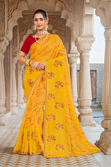 Laxmipati Dairy_Milk N-2286 Chiffon Yellow Saree