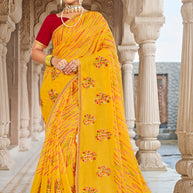 Laxmipati Dairy_Milk N-2286 Chiffon Yellow Saree