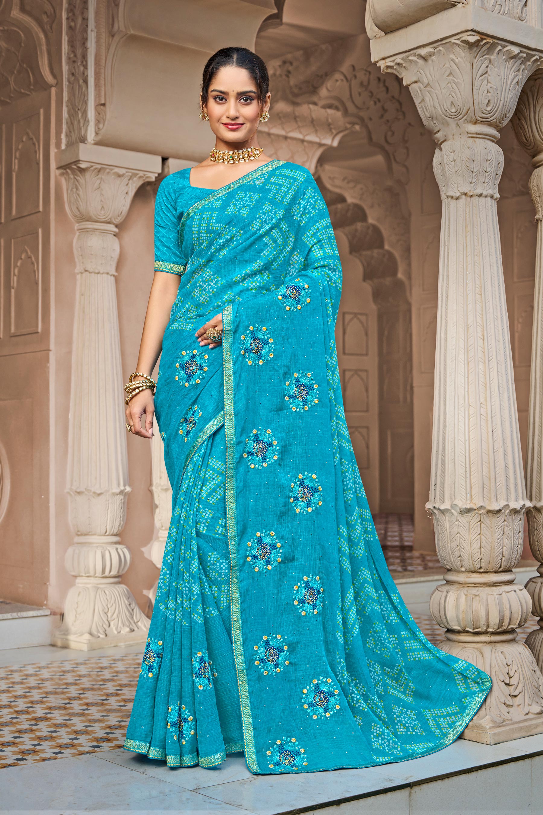 Laxmipati Dairy_Milk N-2289 Chiffon Aqua Blue Saree