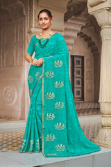 Laxmipati Dairy_Milk N-2291 Chiffon Turquoise Saree