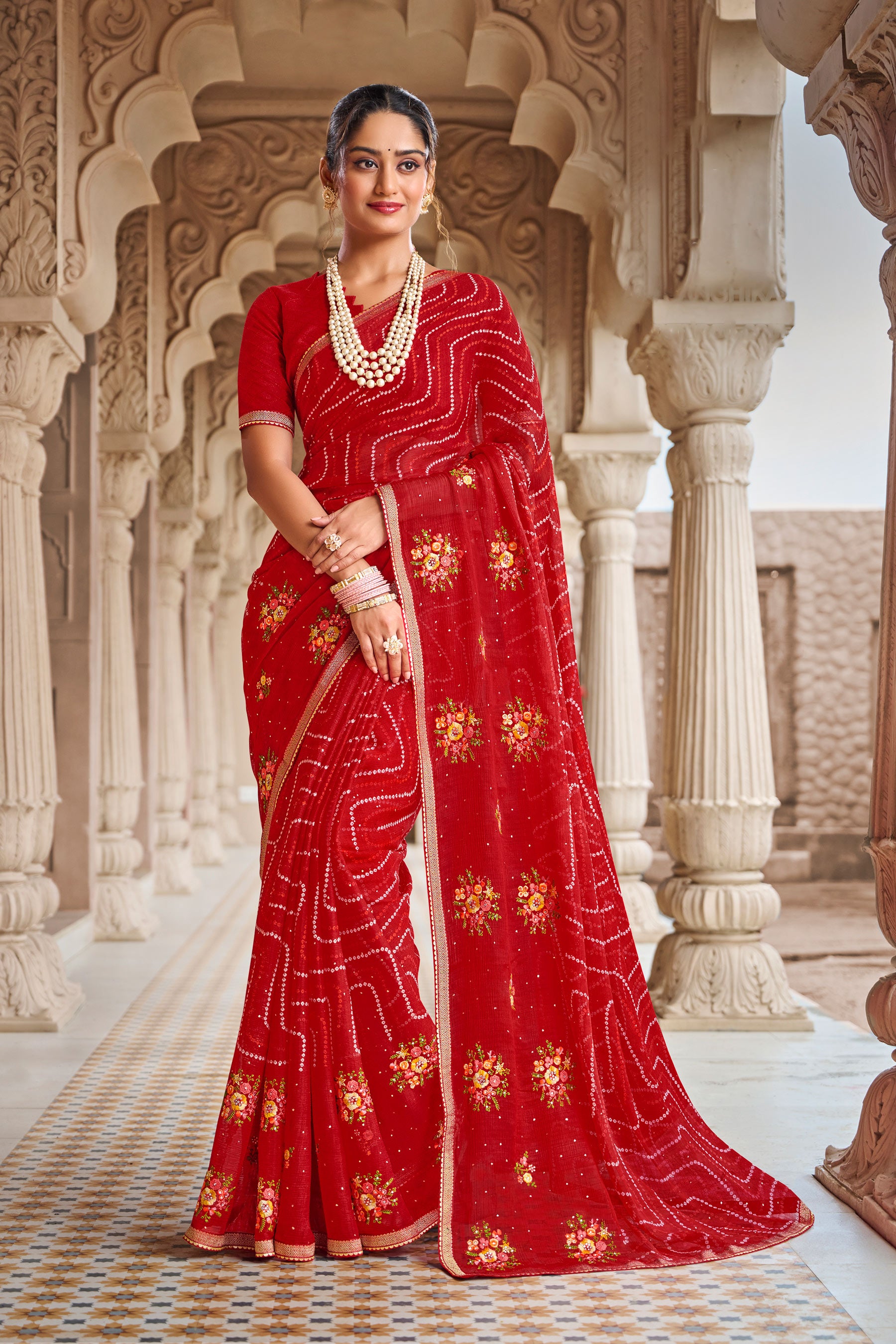 Laxmipati Dairy_Milk N-2292 Chiffon Red Saree