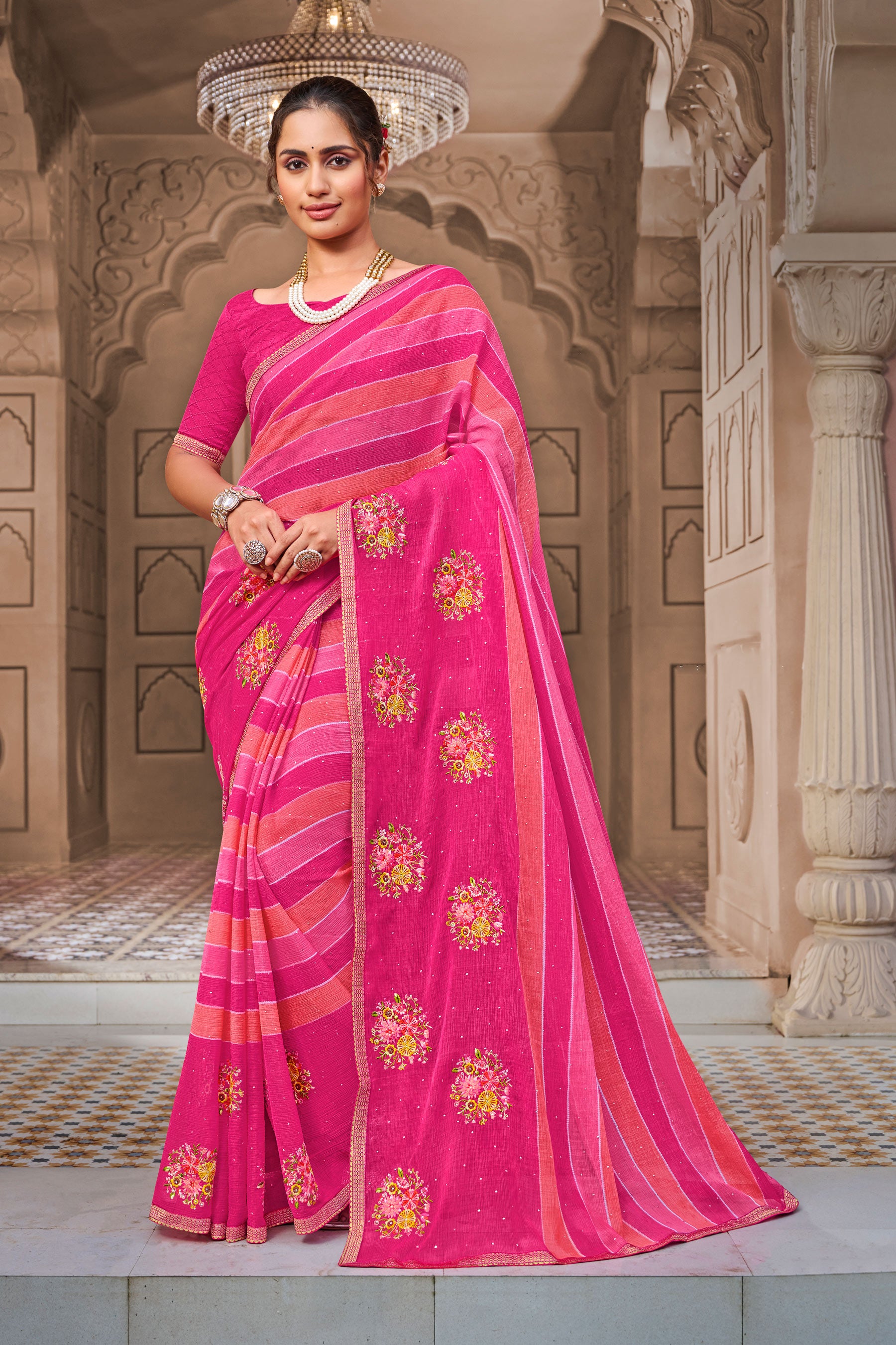 Laxmipati  N-2294 Chiffon Pink Saree