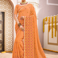 Light Orange Chiffon Saree with Classy Lace Border - Laadlee